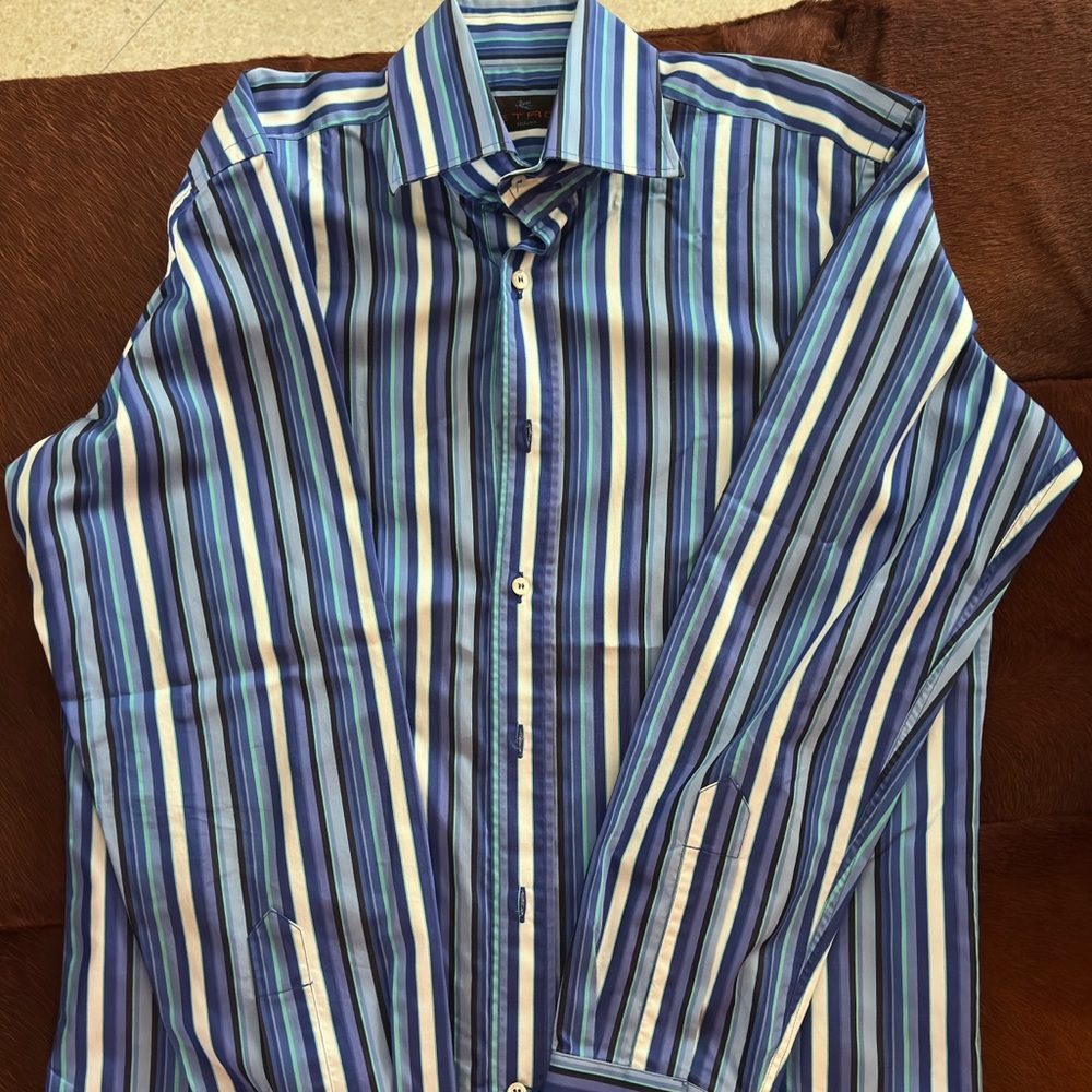 ETRO Blue Striped Long Sleeve Dress Shirt